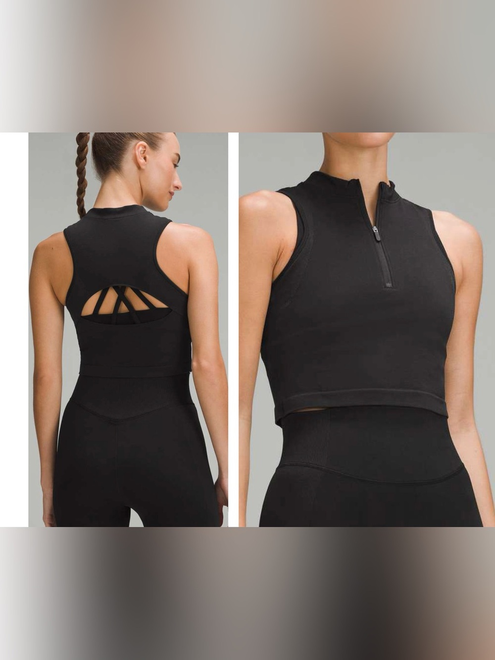Lululemon Seamless Half Zip Training Tank Black Cropped Mock Neck Size 4 NEW